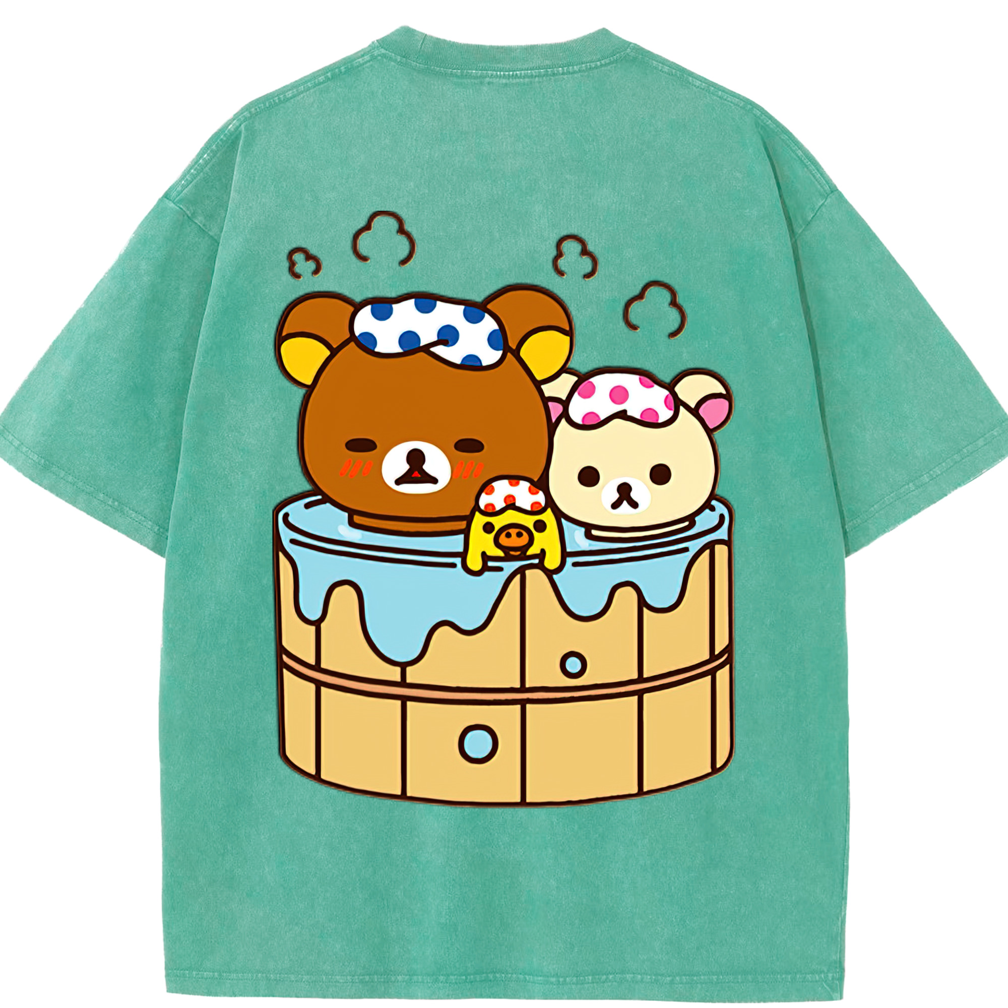 （画像用） リラックマ リラックマ キイロイトリ Rilakkuma Korilakkuma Kiiroitori 綿100% ヴィンテージ風 半袖Tシャツ（背面プリント）